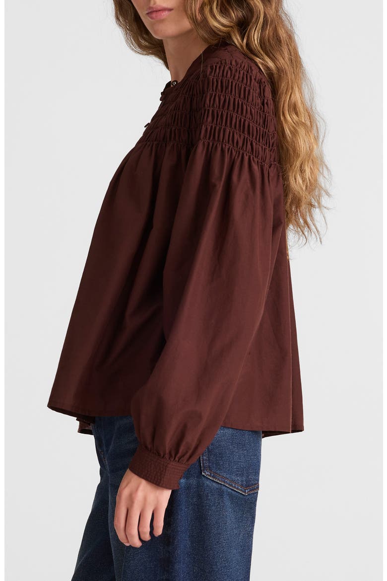 Smocked Cotton & Silk Top, Alternate, color, CHOCOLATE RAISIN