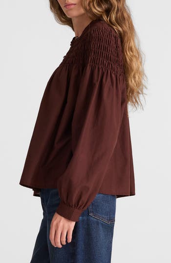 Smocked Cotton & Silk Top