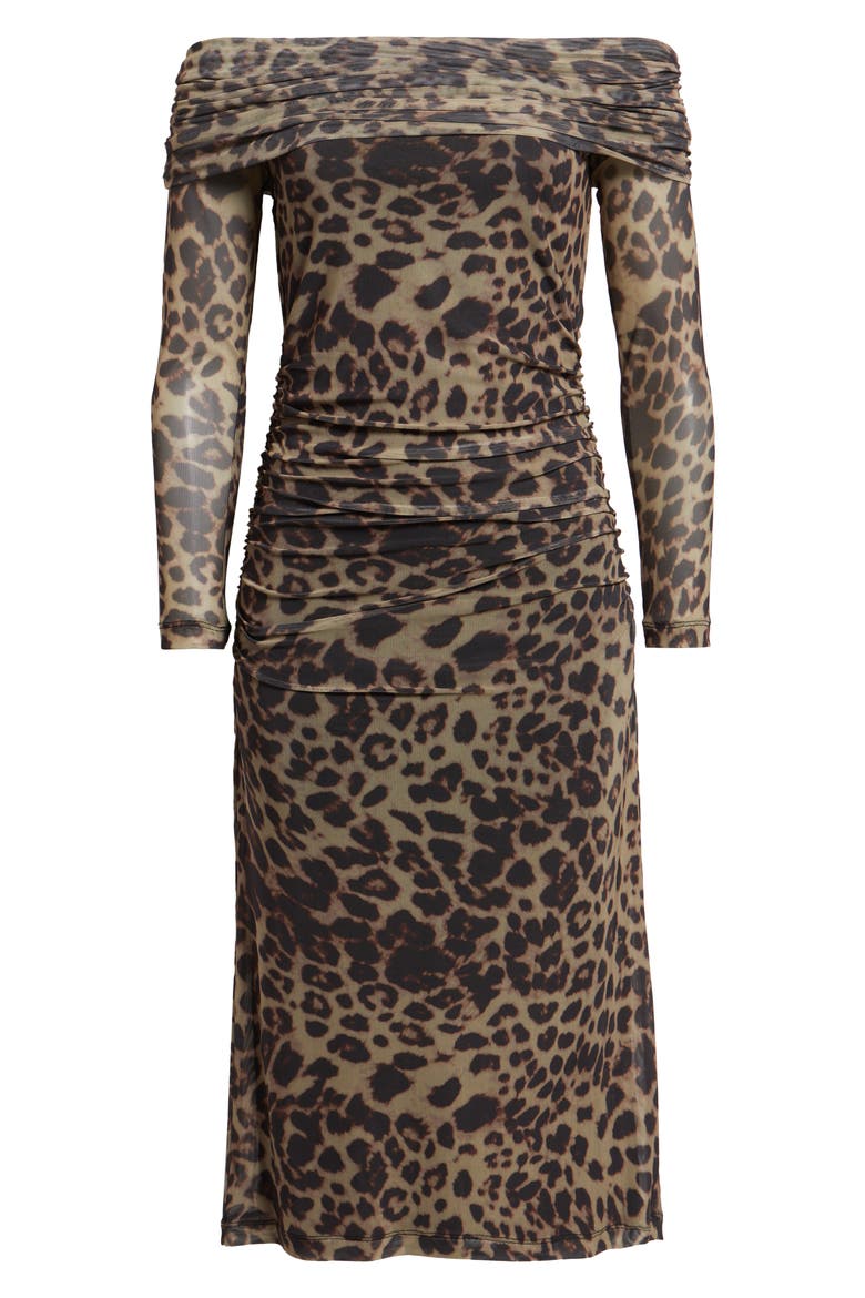 Ihparda Leopard Print Off the Shoulder Midi Dress, Alternate, color, LEOPARD