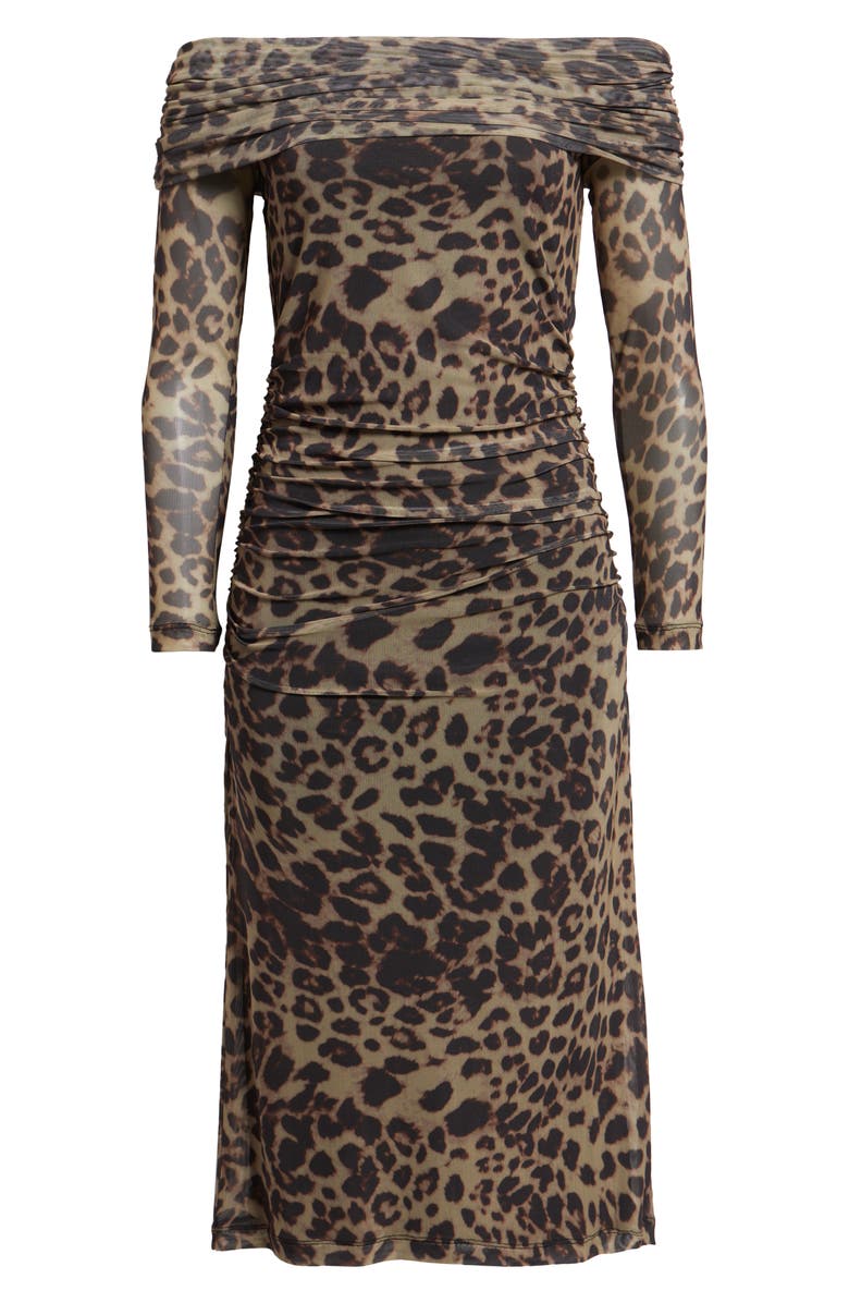 ICHI Ihparda Leopard Print Off the Shoulder Midi Dress, Alternate, color, Leopard
