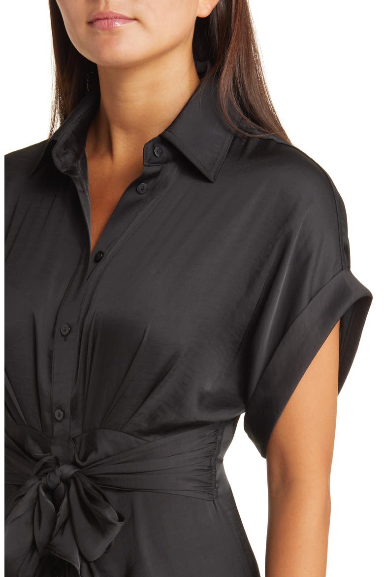 Alicia Ruched Tie Front Shirtdress, Alternate, color, BLACK