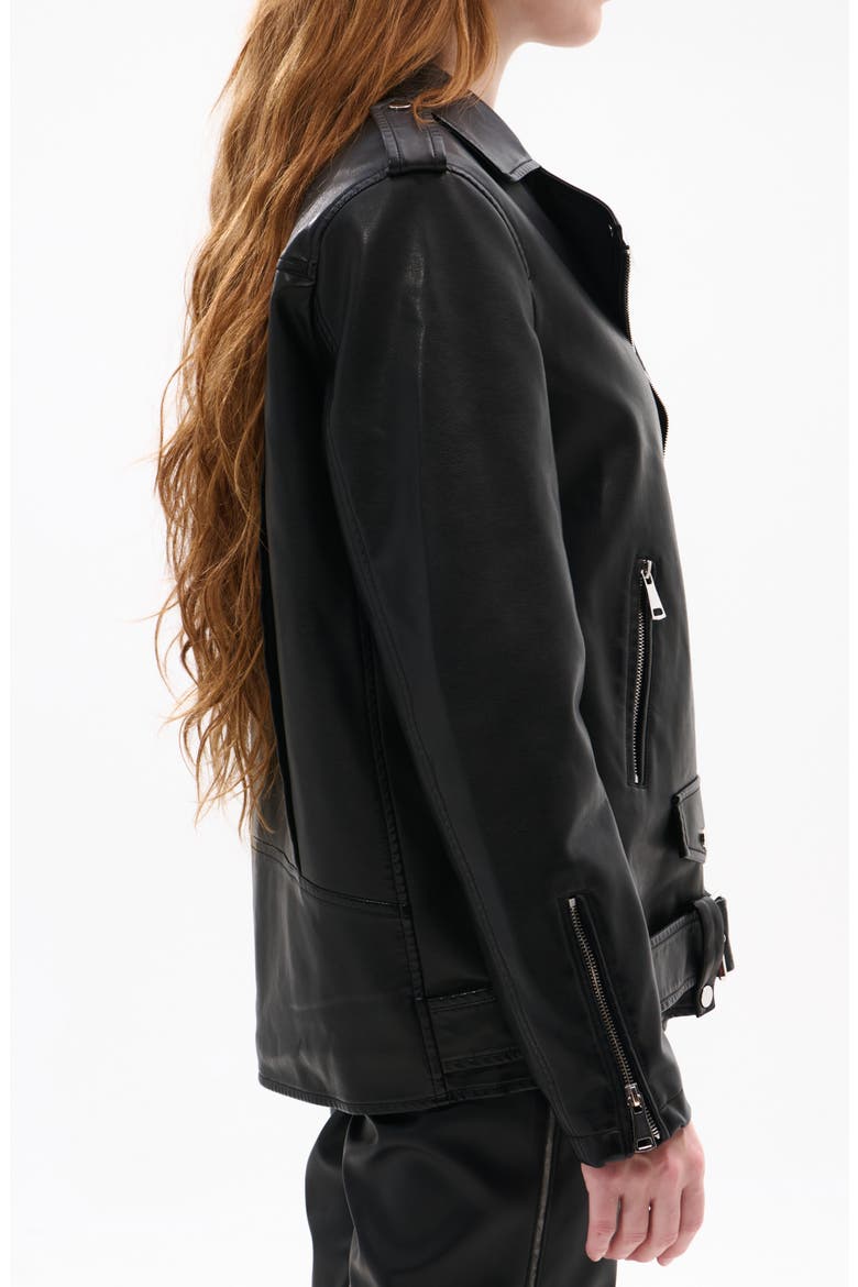 Aurelia Faux Leather Moto Jacket with Removable Faux Fur Collar, Alternate, color, BLACK