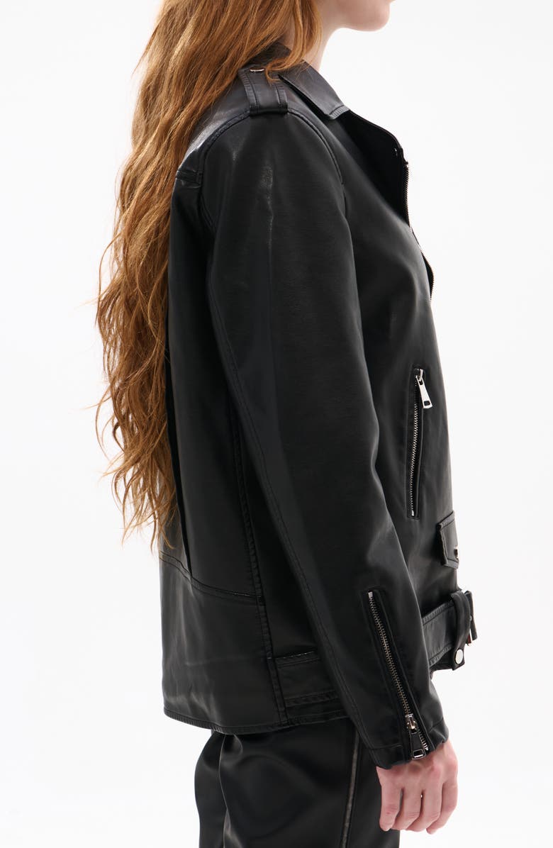 AZALEA WANG Aurelia Faux Leather Moto Jacket with Removable Faux Fur Collar, Alternate, color, Black