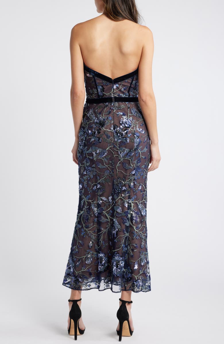 Marchesa Notte Floral Sequin Strapless Dress, Alternate, color,