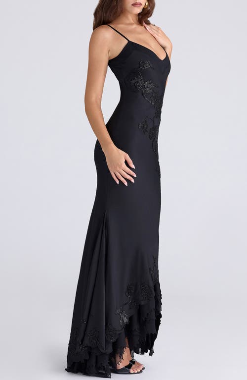 House Of Cb Anastelle Embellished Satin Mermaid Gown In Black