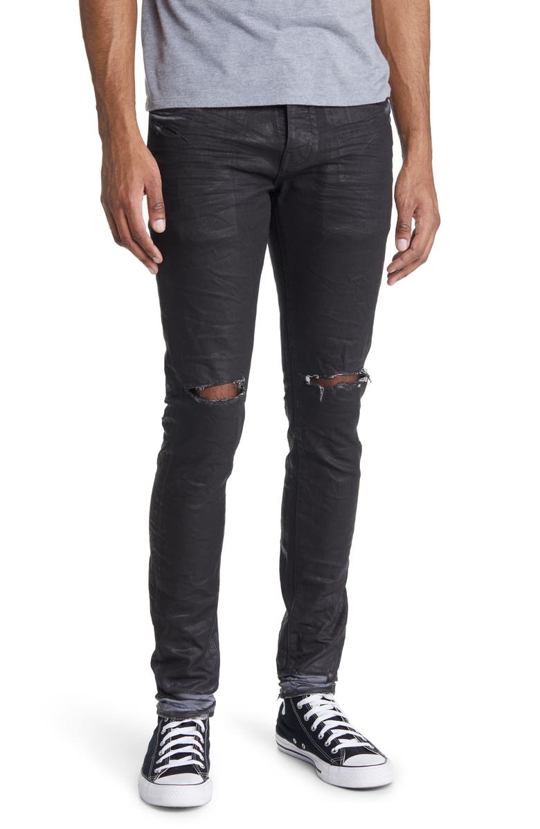 PURPLE BRAND Ripped Coated Skinny Jeans, Main, color, 