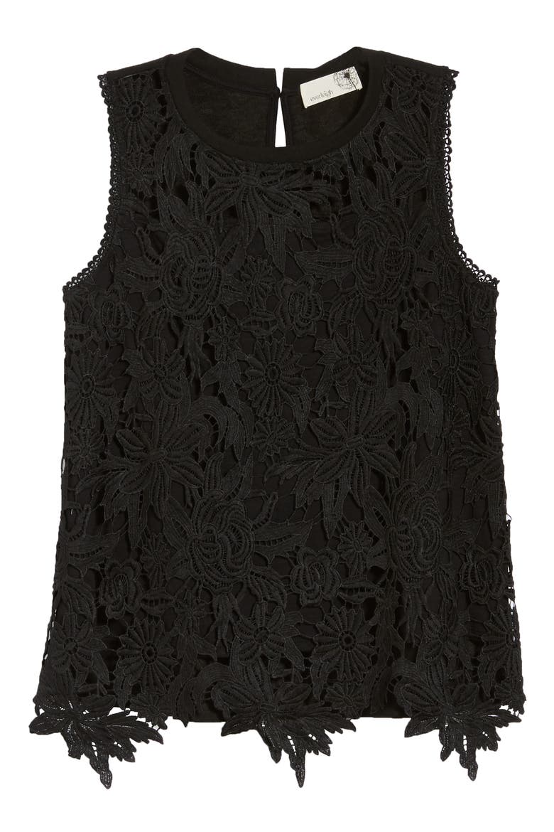 Lace Front Sleeveless Top, Alternate, color, BLACK