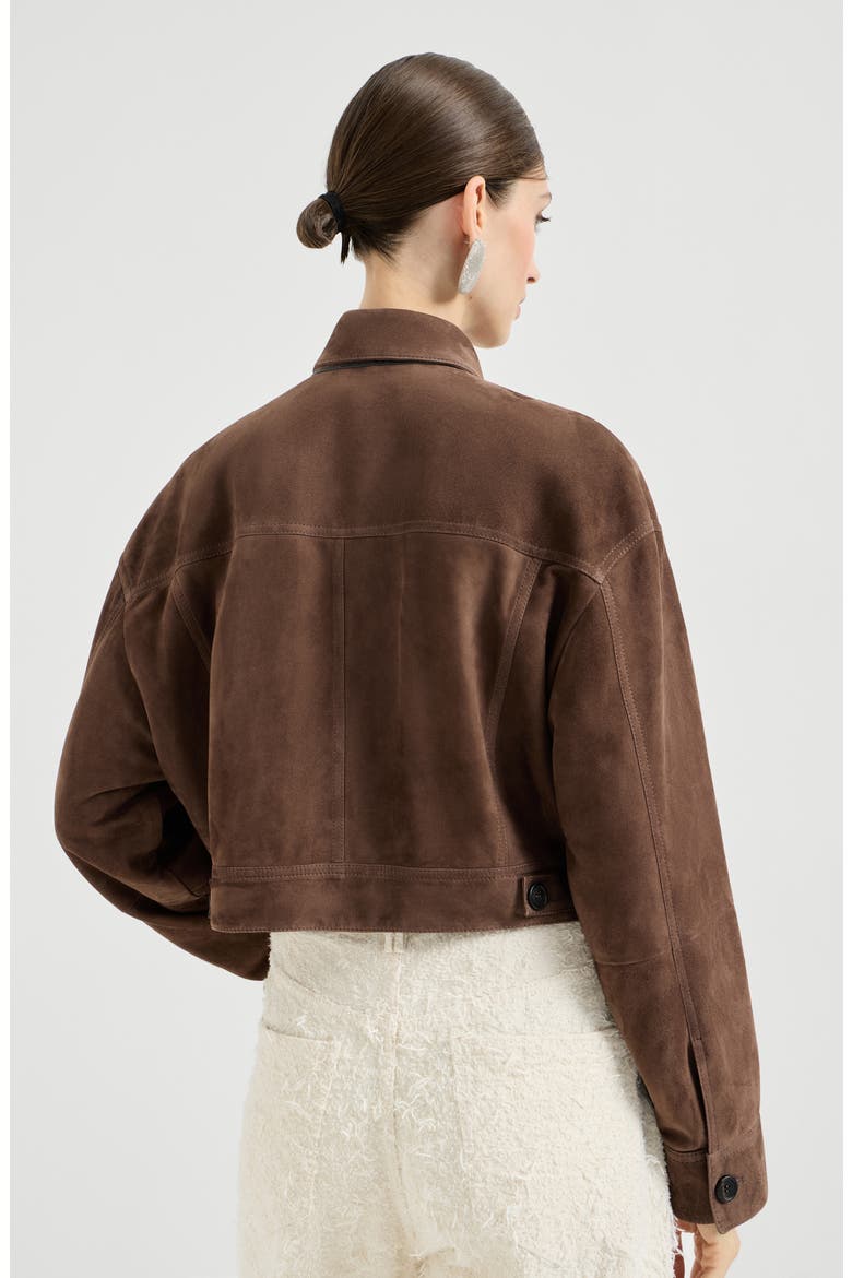Couture suede cropped outerwear jacket, Alternate, color, Brown