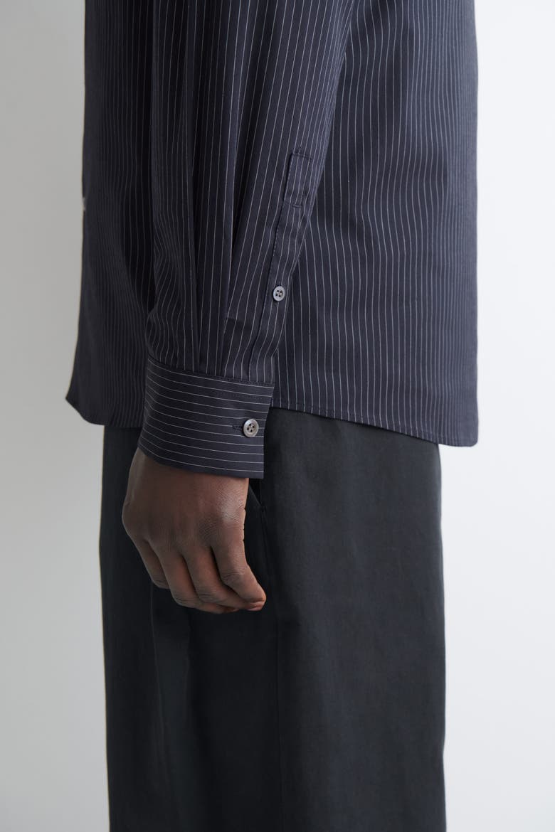 Slim Tailored Cotton-poplin Shirt, Alternate, color, NAVY / PINSTRIPED