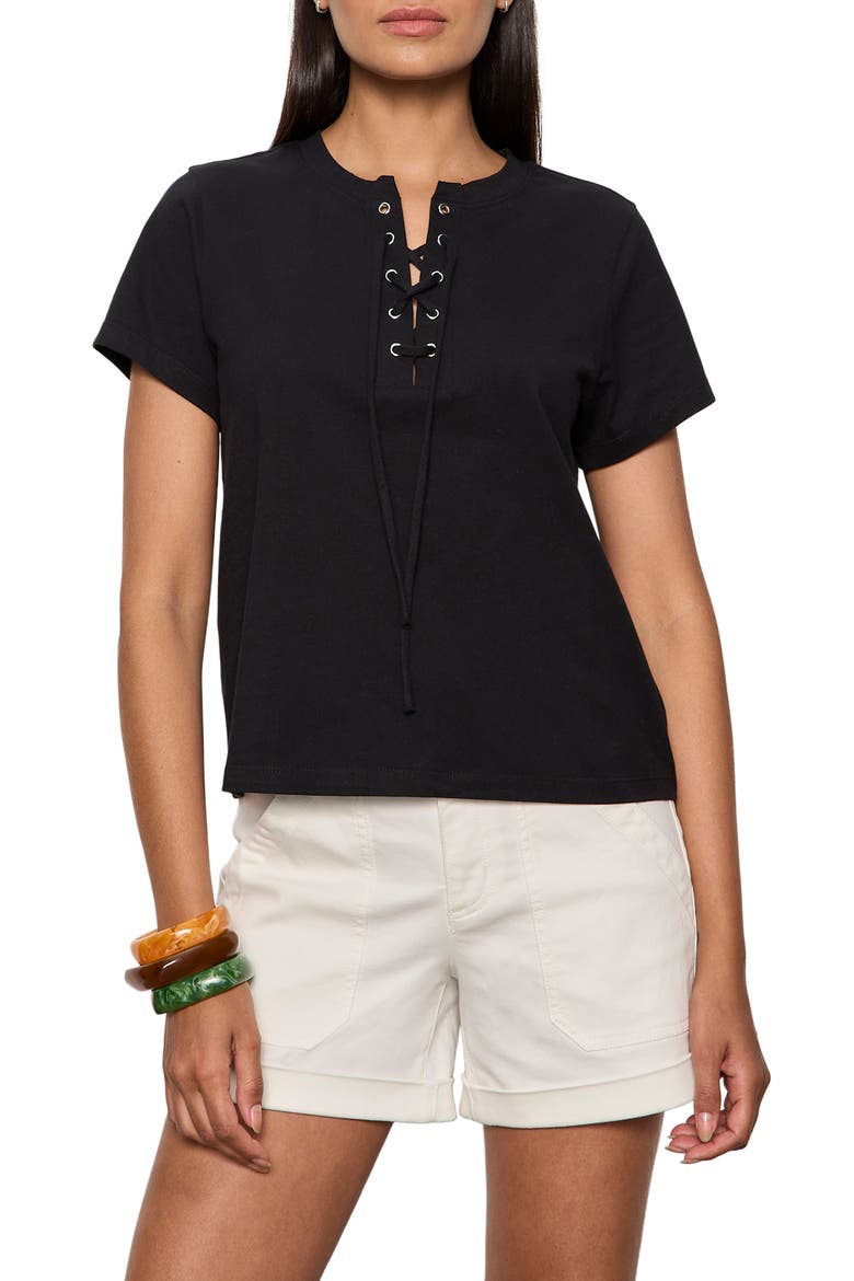 Timeless Lace-Up T-Shirt, Main, color, BLACK