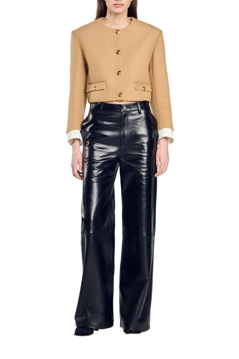 Cropped wool-blend jacket, Alternate, color, Camel