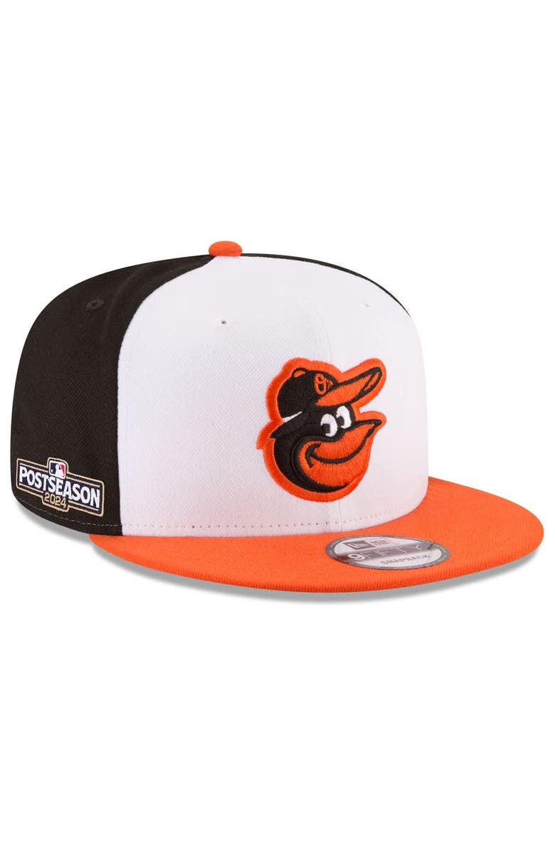 New Era Men's New Era White/Orange Baltimore Orioles 2024 MLB Postseason Side Patch 9FIFTY Snapback Hat, Main, color,