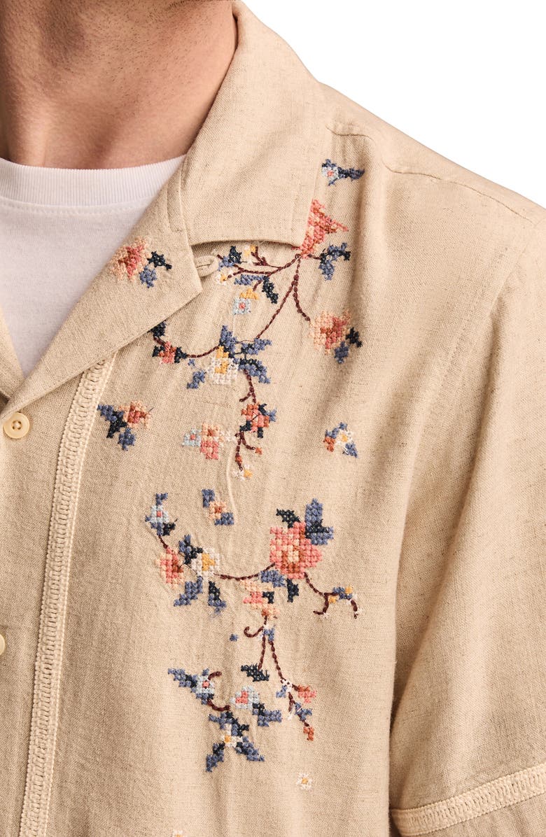Lucky Brand Floral Embroidered Camp Shirt, Alternate, color, 