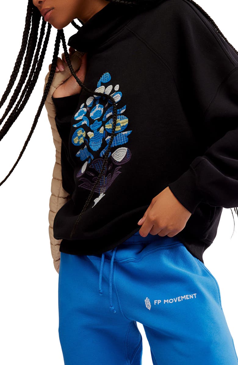 Free People FP Movement On Your Mark Logo Embroidered French Terry Sweatshirt, Alternate, color, Black Combo