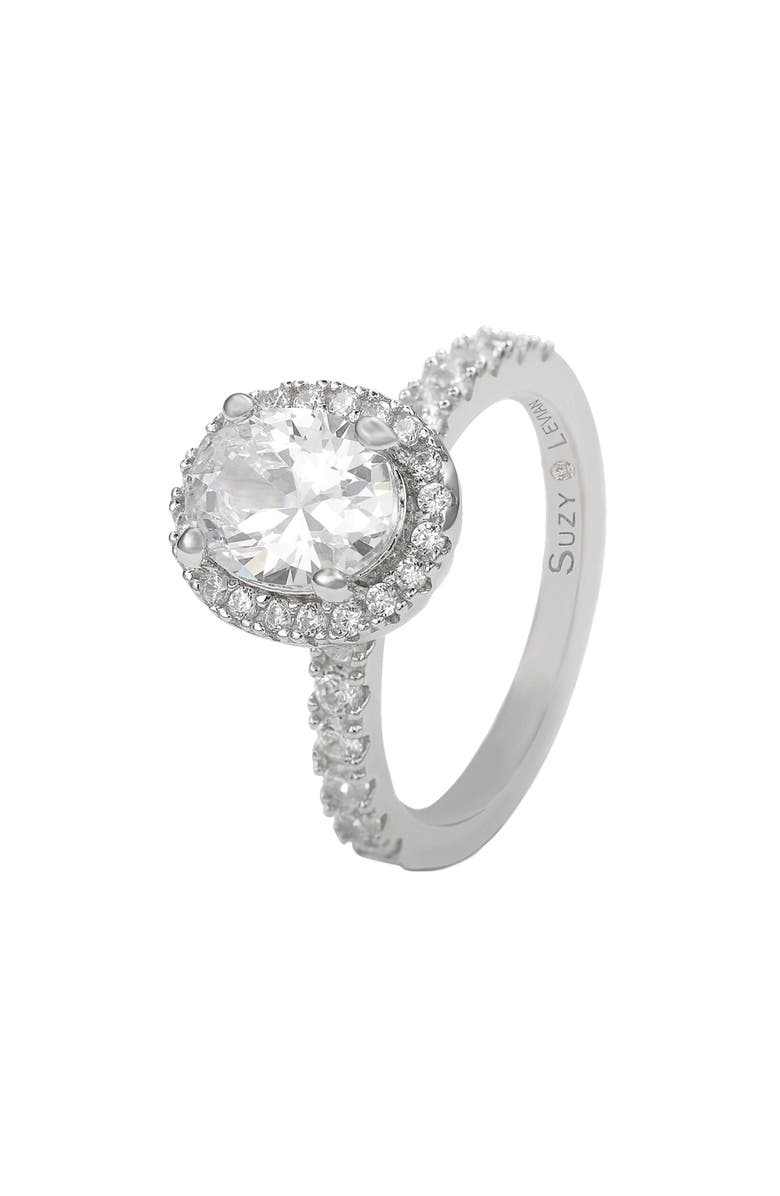 SUZY LEVIAN Sterling Silver Oval Cubic Zirconia Ring, Alternate, color, White