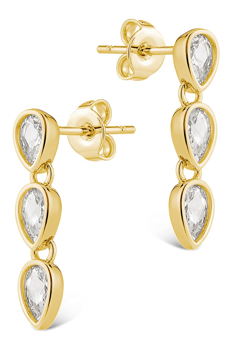 14k Gold Plated Cubic Zirconia Triple Drop Earrings, Alternate, color, GOLD