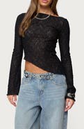 EDIKTED Mare Rhinestone Asymmetric Sheer Lace Top