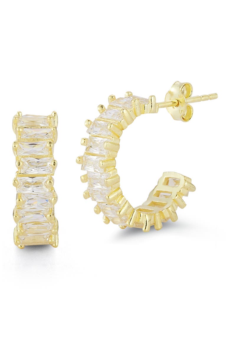 Baguette Cubic Zirconia Hoop Earrings, Main, color, GOLD