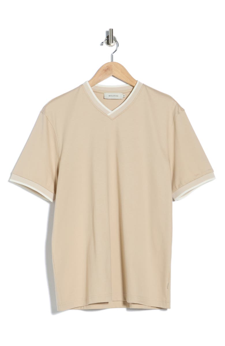 Bugatchi Pima Cotton V-Neck T-Shirt, Alternate, color, Sand