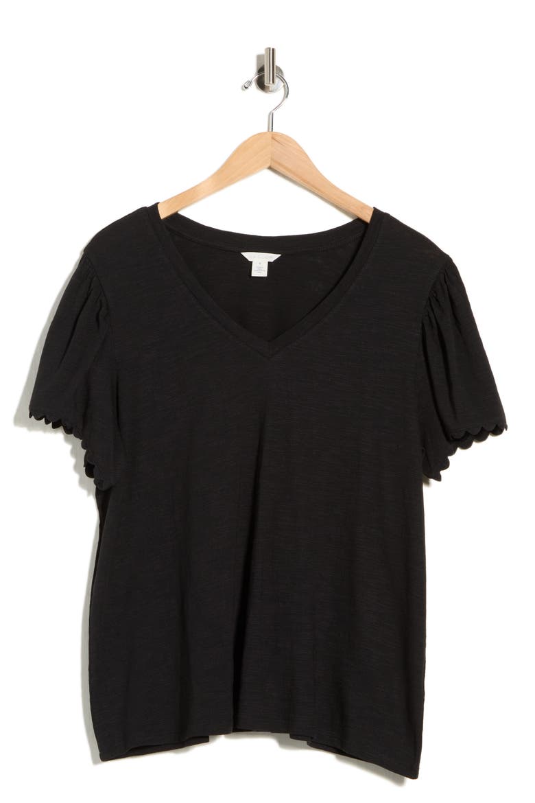 Scallop Trim T-Shirt, Alternate, color, BLACK