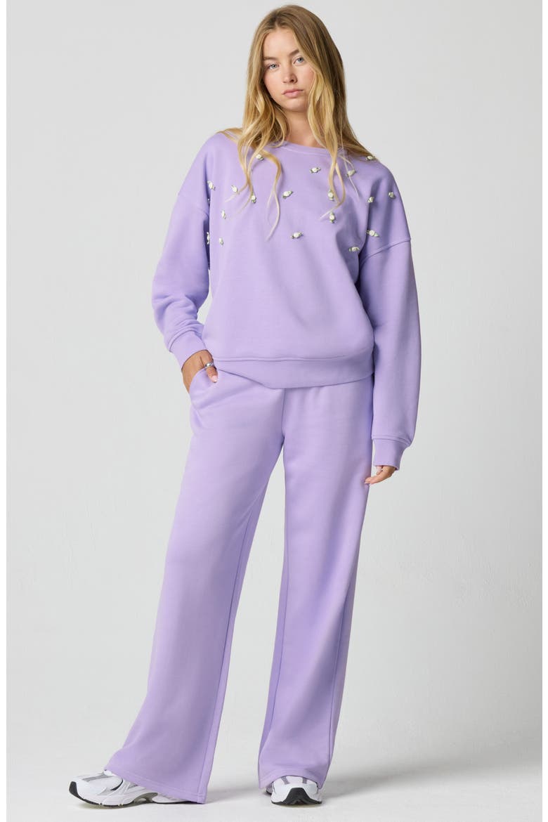 Rosette Wide Leg Sweatpants, Alternate, color, MILLIE LAVENDER