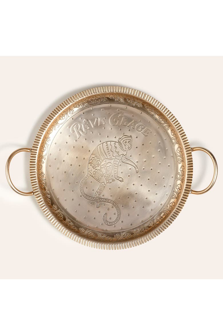 Nanpur Patterned Handle Round Metal Decorative Tray 17X14X3 In, Alternate, color, Gold