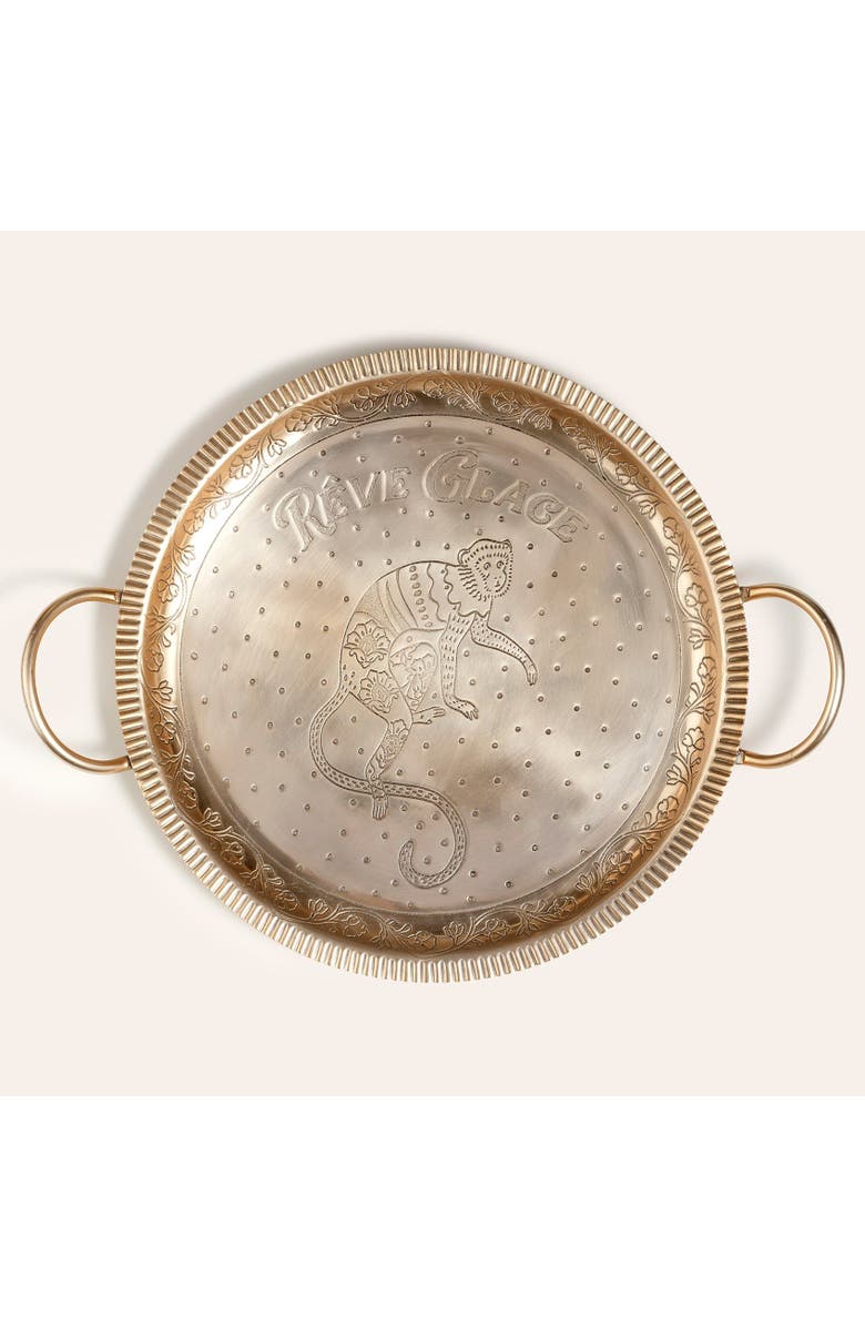 Zsa Zsa Zsu Nanpur Patterned Handle Round Metal Decorative Tray 17X14X3 In, Alternate, color, Gold