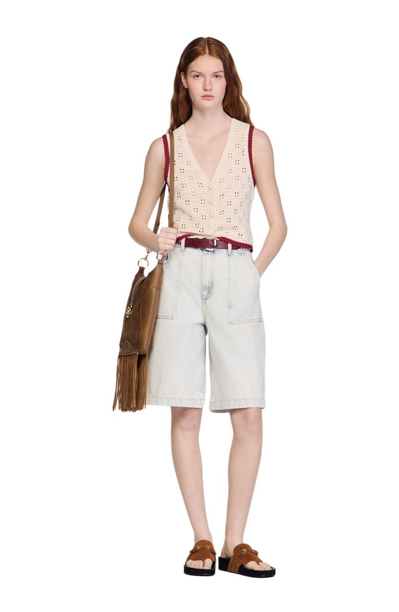 SANDRO Crochet-style cardigan, Alternate, color, Ecru