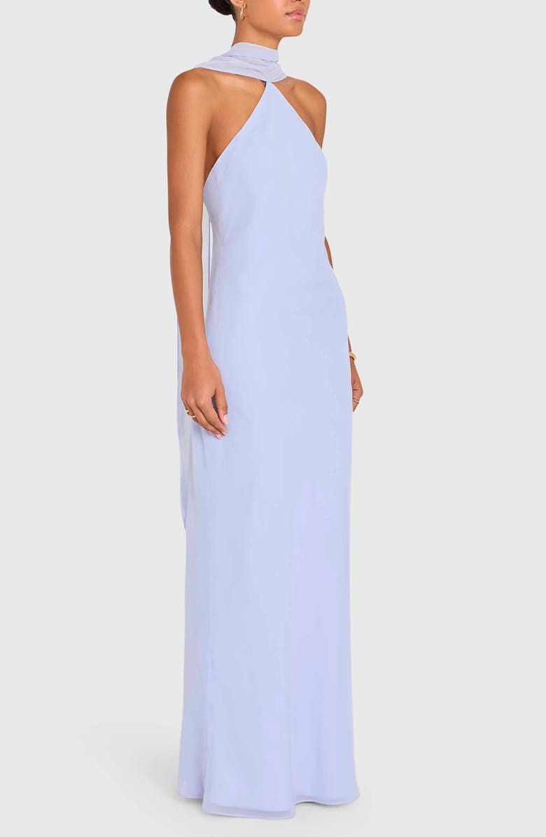 Amanda Uprichard Ashton Halter Neck Chiffon Gown, Alternate, color, Arctic