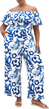 City Chic Off the Shoulder Floral Print Jumpsuit