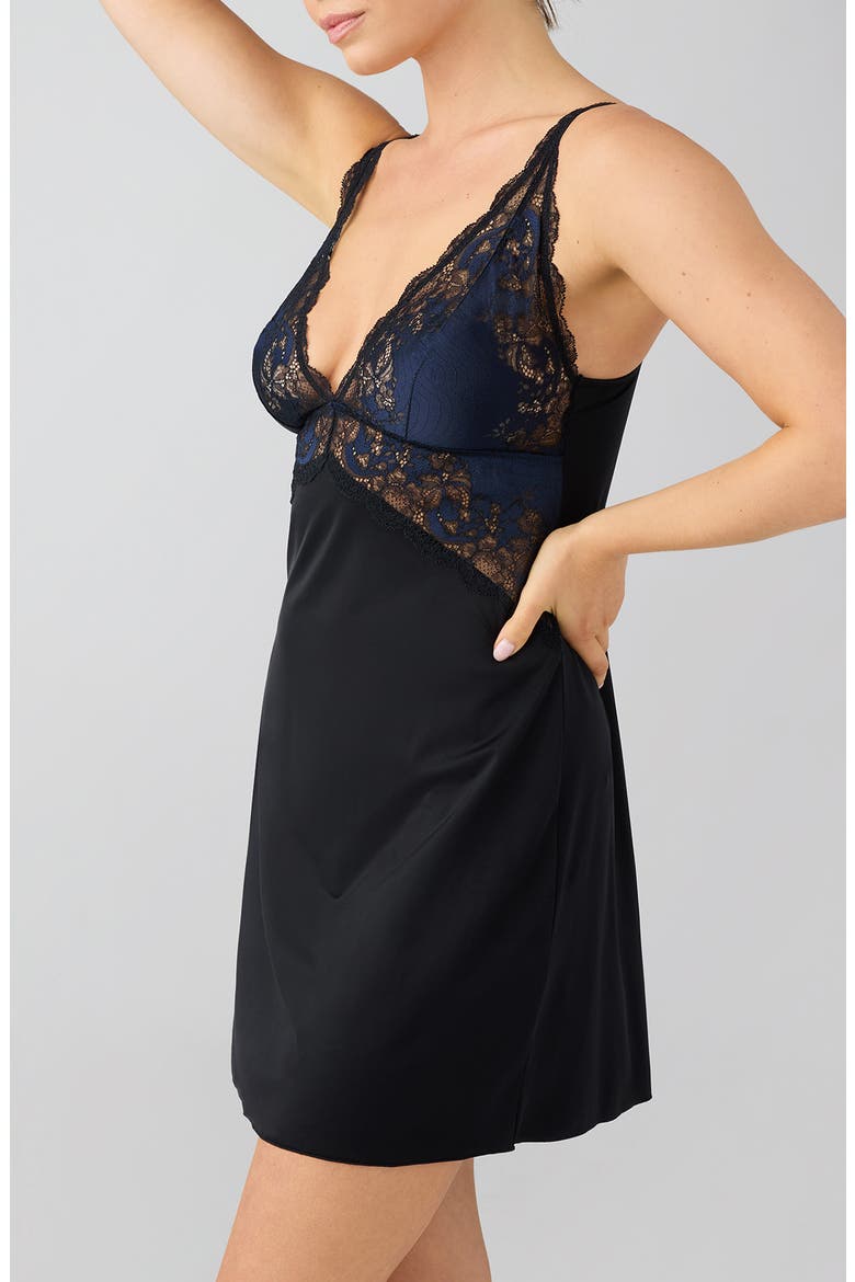 Modern Affair Lace Trim Chemise, Alternate, color, NIGHT SKY/ BLACK
