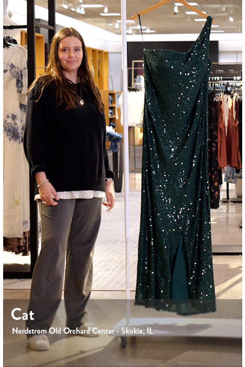 Long Sequin One Shoulder Ruched Prom Dress video