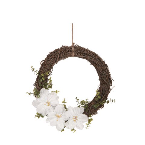 Natural Fiber 19.69 Inch Brown Spring Magnolia and Twig Wreath for Home Decor and Seasonal Decoration