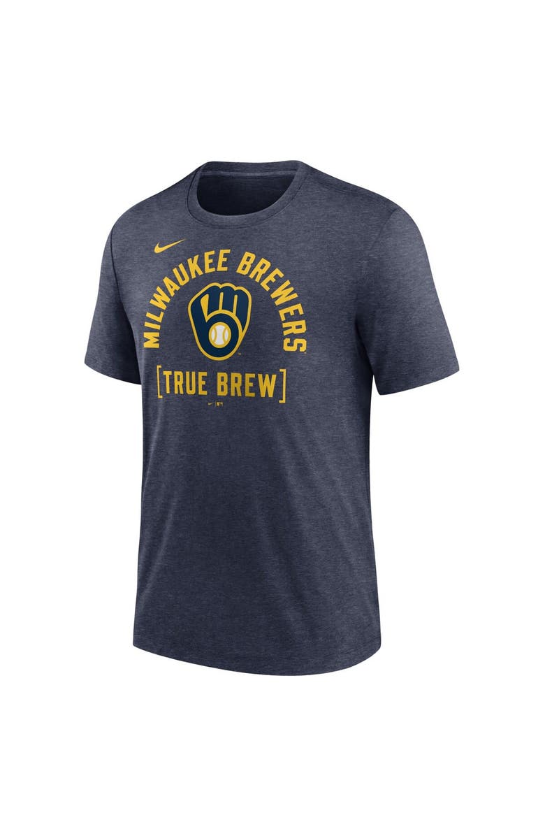 Nike Men's Nike Heather Navy Milwaukee Brewers Swing Big Tri-Blend T-Shirt, Alternate, color, Heather Navy