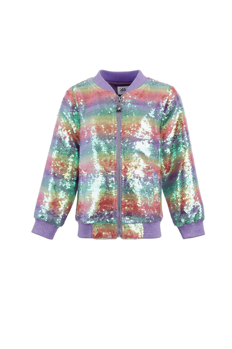 Rainbow Sequin Stripe Bomber, Main, color, Purple
