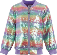 Lola + The Boys Rainbow Sequin Stripe Bomber