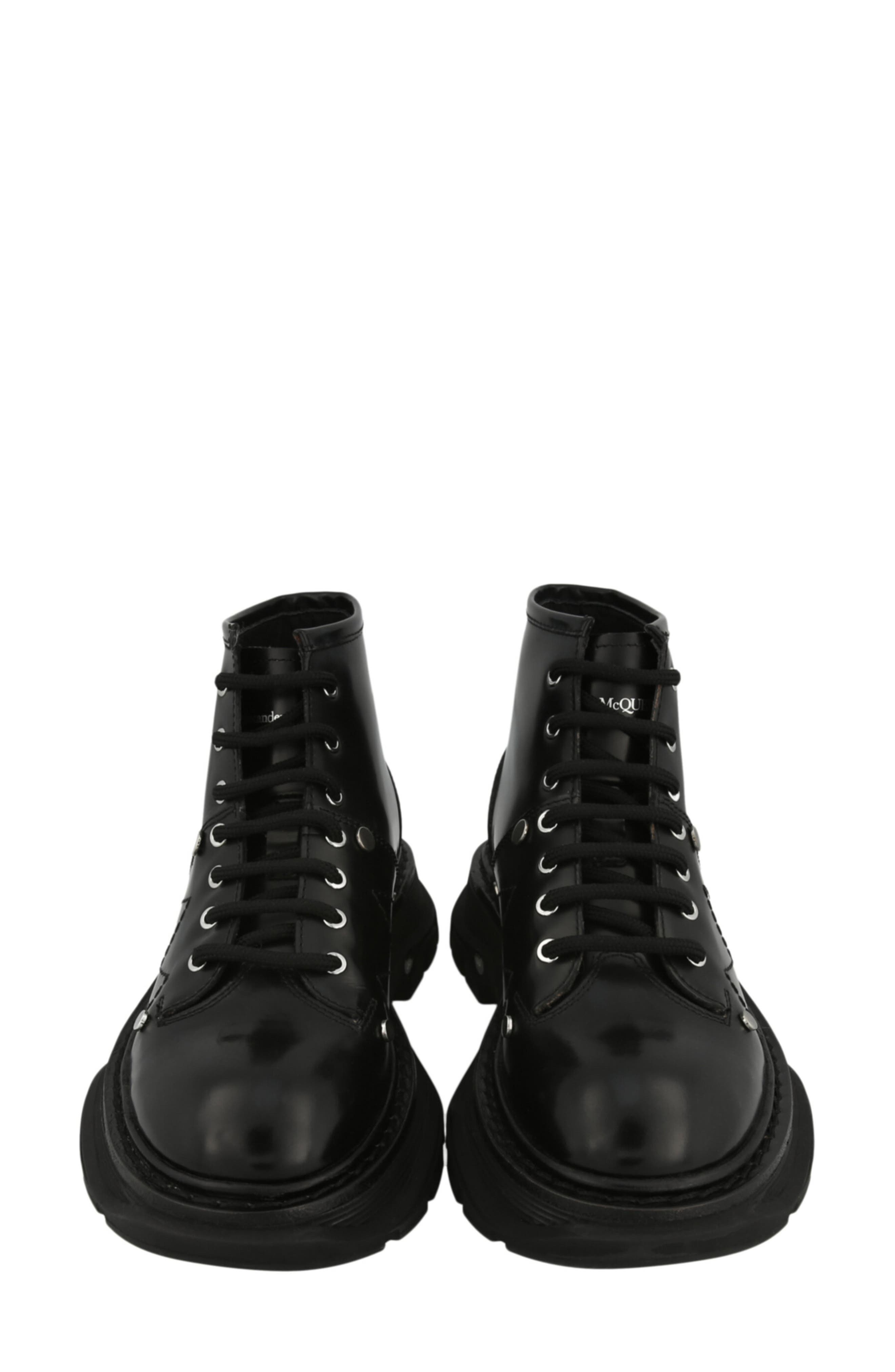 McQueen Studded Combat Bootie, Alternate, color, Black