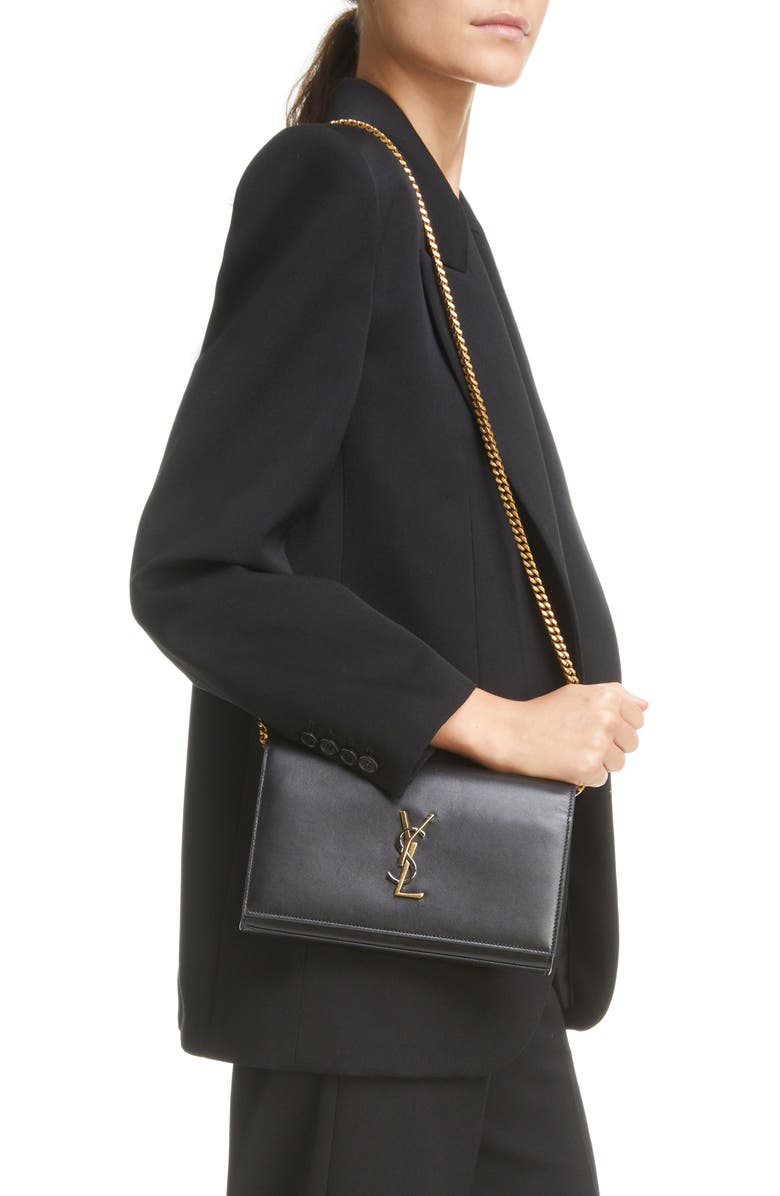 Saint Laurent Kate Leather Wallet on a Chain, Alternate, color,