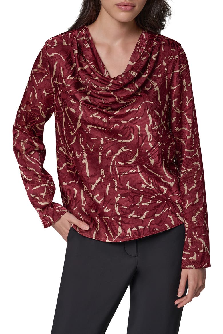 Printed Cowl Neck Burnout Top, Main, color, BLACK CHER