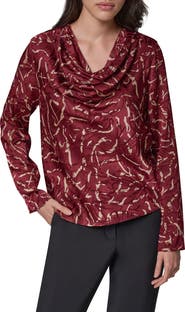Donna Karan New York Printed Cowl Neck Burnout Top