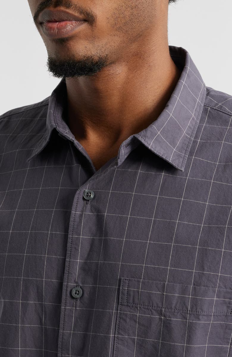 Windowpane Check Short Sleeve Cotton Button-Up Shirt