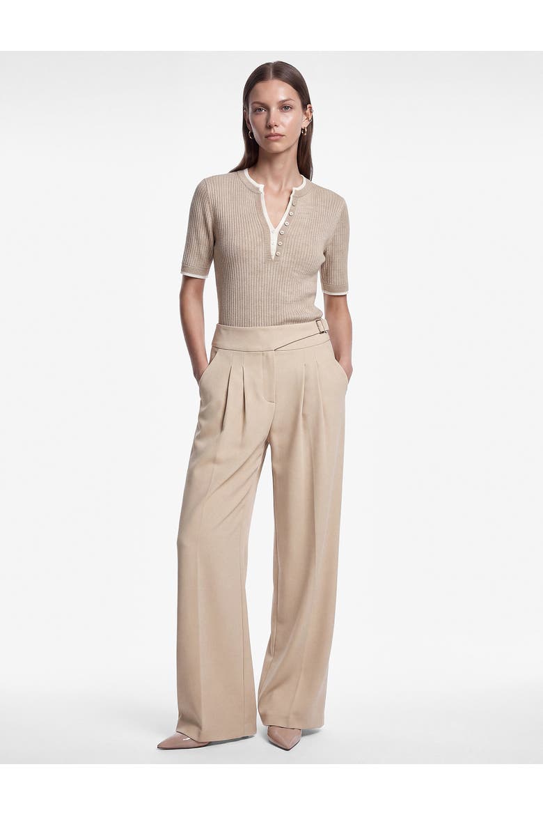 Pleated Wide Leg Belted Trousers, Main, color, BEIGE