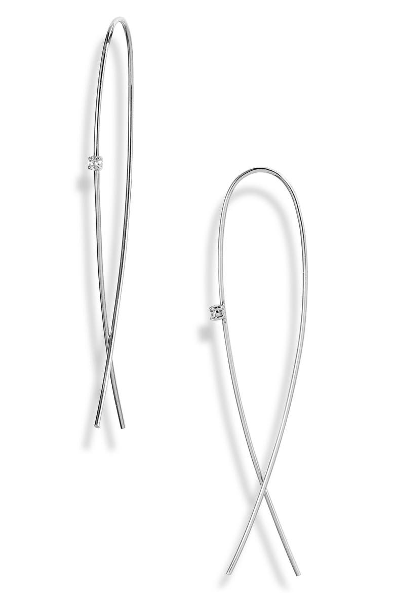 Medium Upside Down Diamond Hoop Earrings, Main, color, WHITE GOLD/ DIAMOND