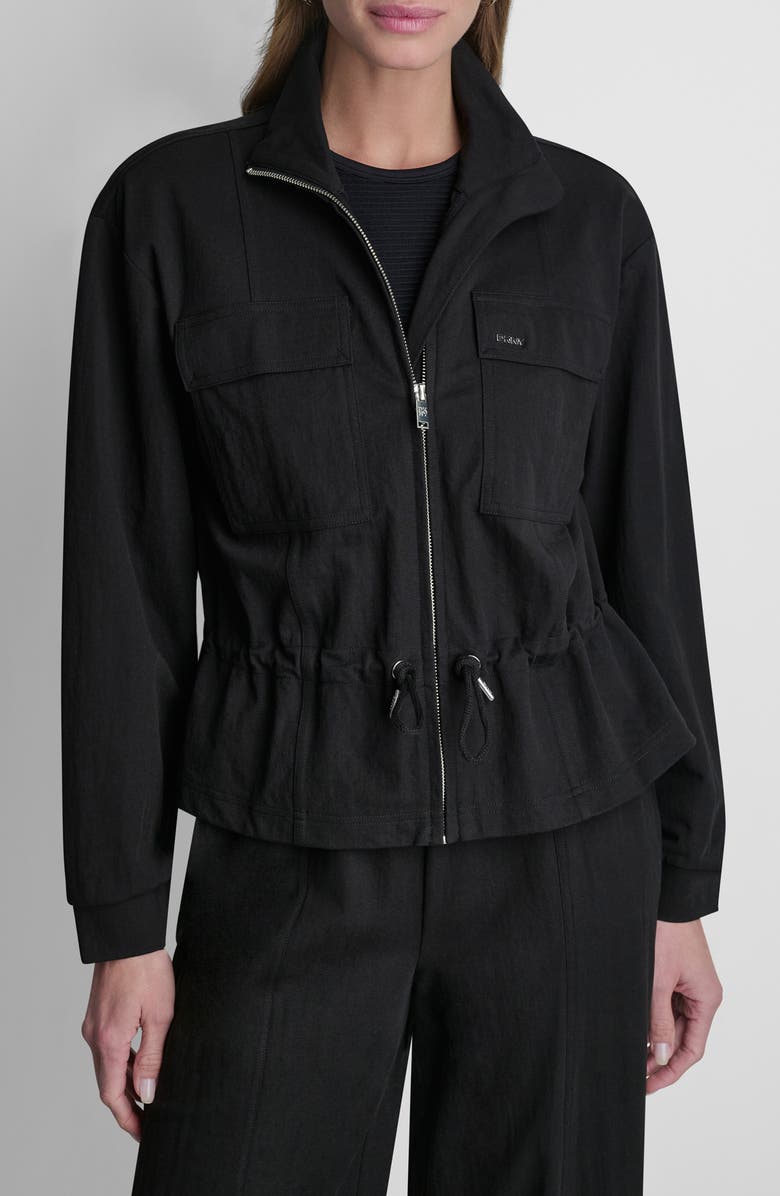 DKNY Arid Cotton Blend Piqué Jacket, Main, color, Black