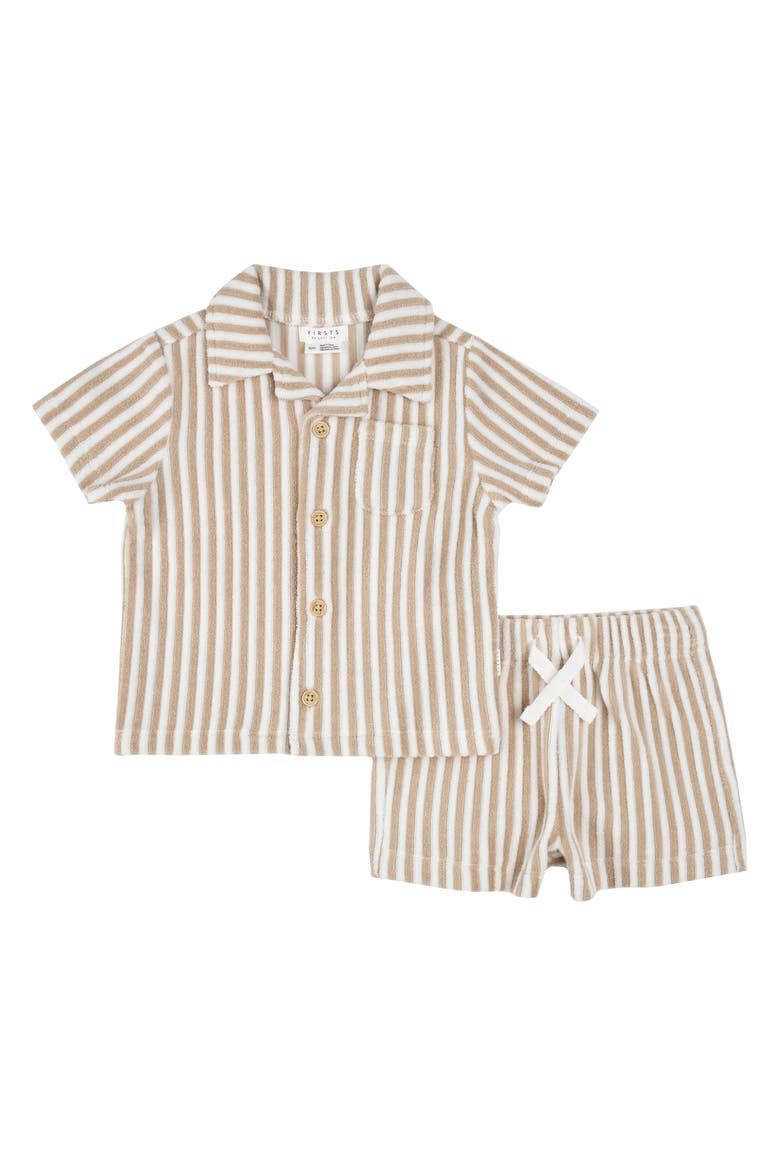 Stripe Terry Camp Shirt & Shorts Set, Main, color, BEIGE