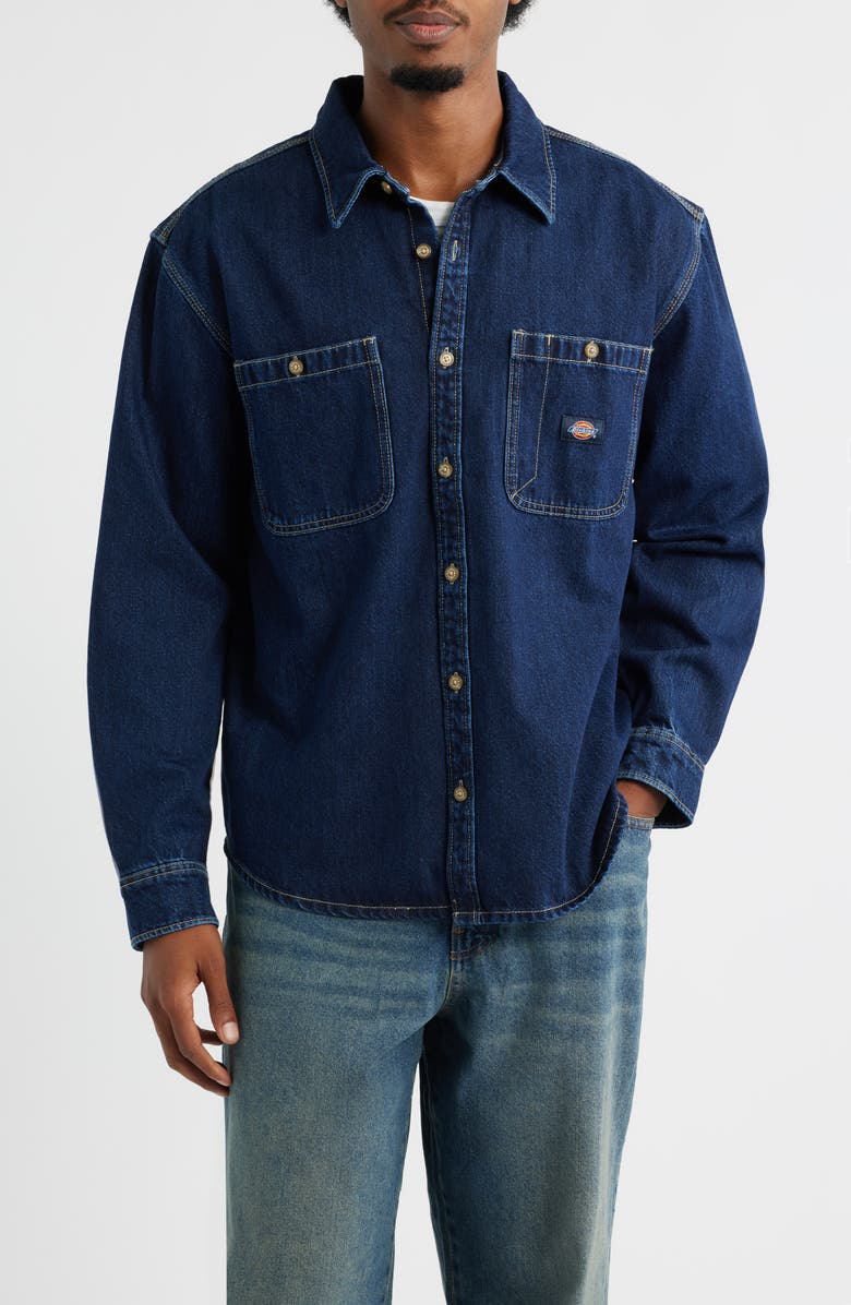 Dickies Mechanic Denim Button-Up Shirt, Alternate, color, Dark Indigo