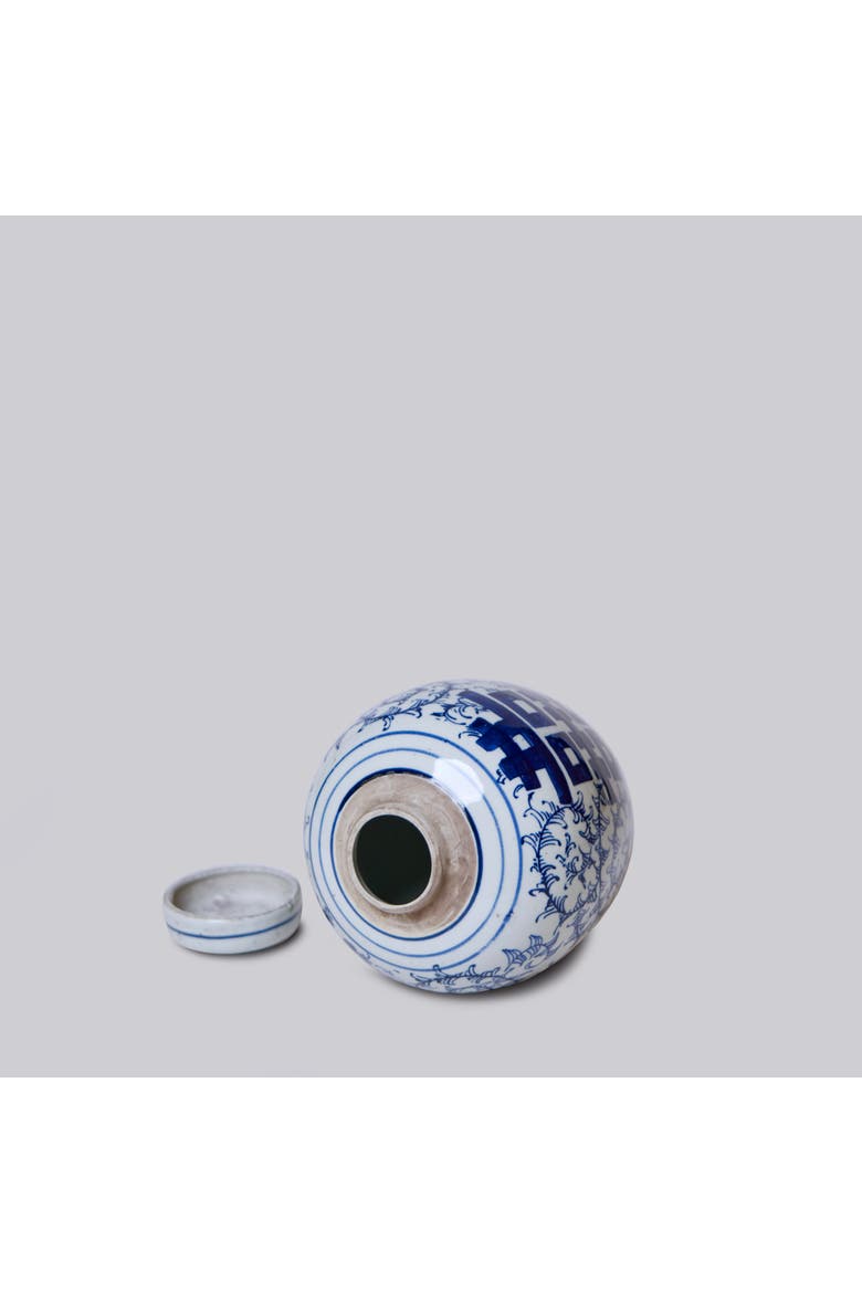 Porcelain Double Happiness Round Storage Jar, Alternate, color, Blue + White
