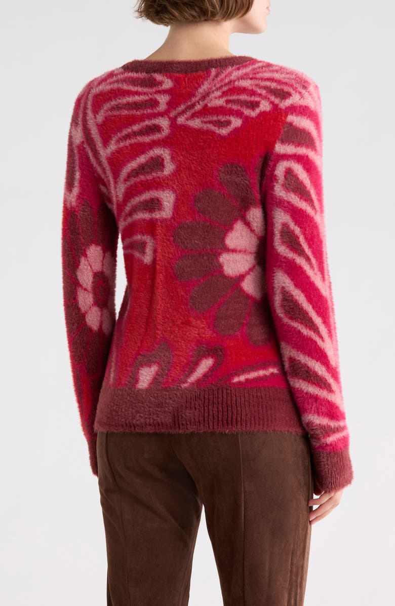 T Tahari Bateau Neck Jacquard Sweater, Alternate, color, Red Floral Jacquard