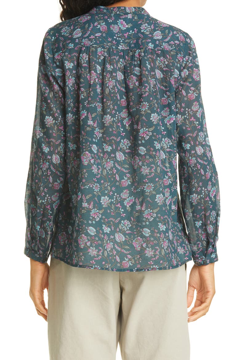 Maria Floral Print Cotton Shirt, Alternate, color, DARK GREEN