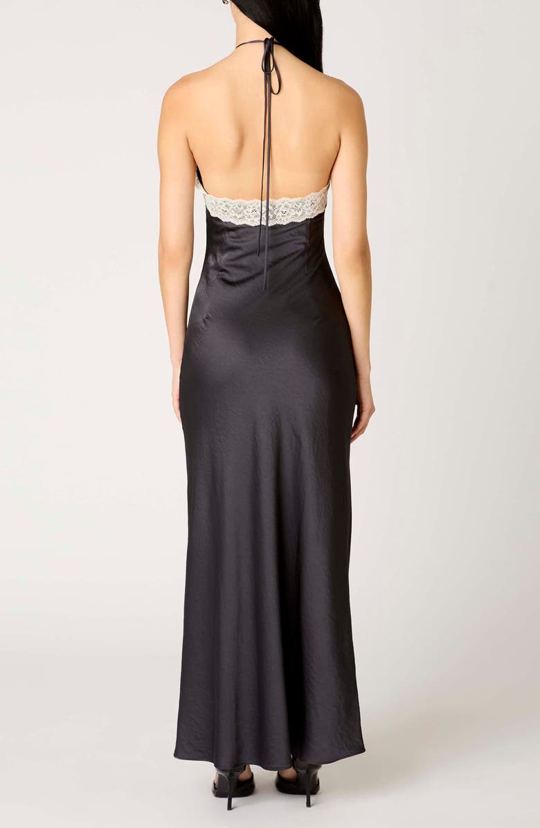 Nia Vesper Lace Satin Halter Maxi Dress, Alternate, color, Soot